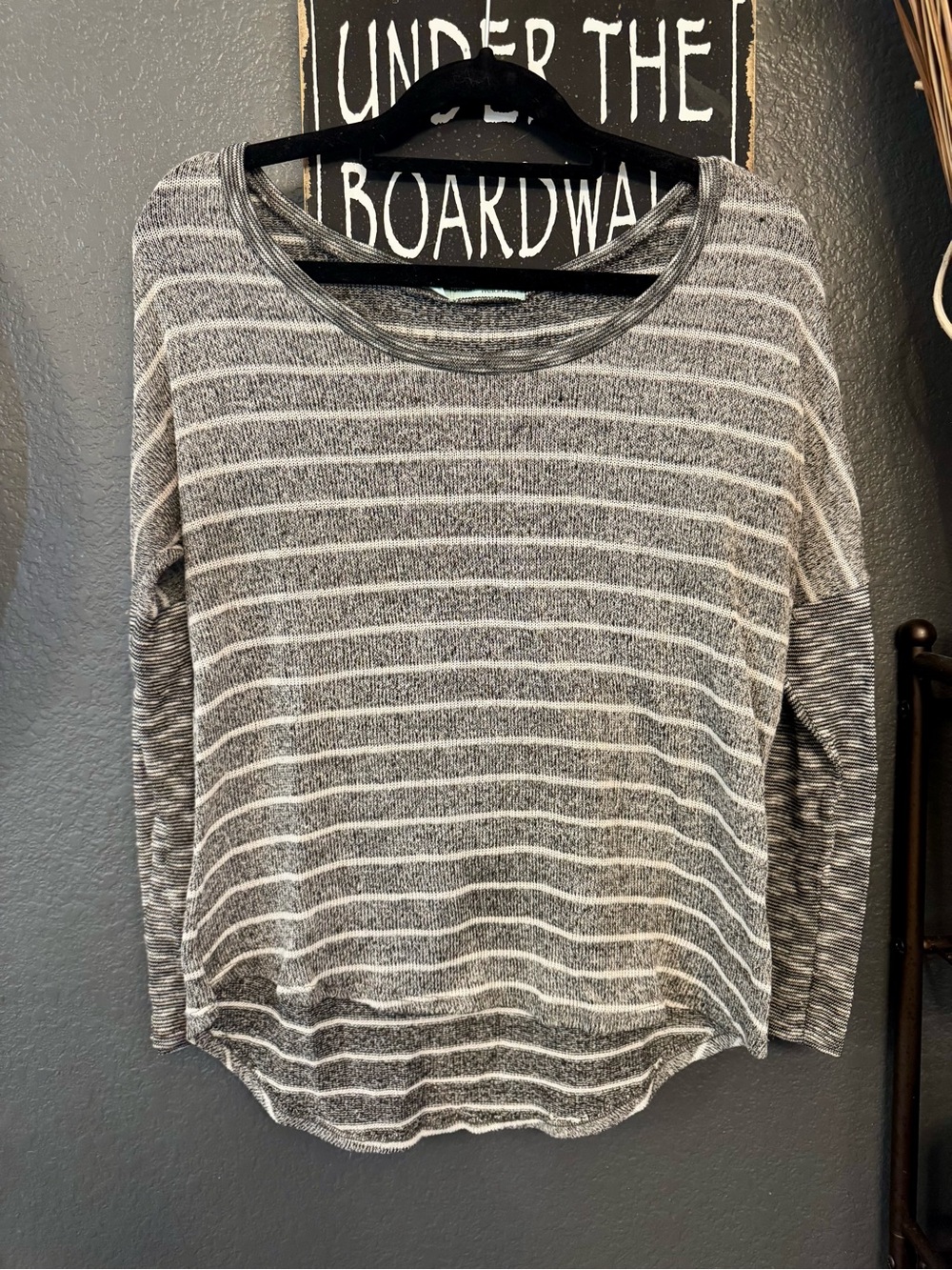 Maurices Gray and White Striped Long Sleeve Top XL